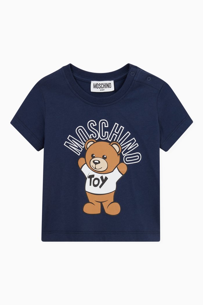 

Logo & Teddy Toy Print T-shirt in Cotton Jersey, Blue