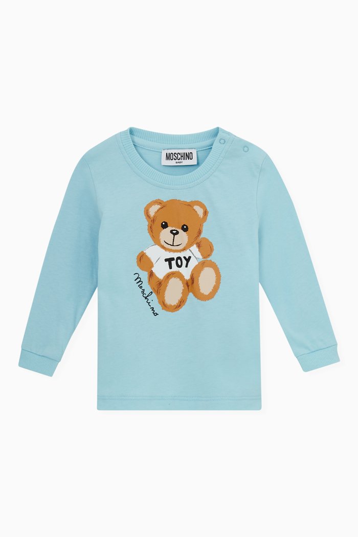 

Logo & Teddy Toy Print T-shirt in Cotton Jersey, Blue