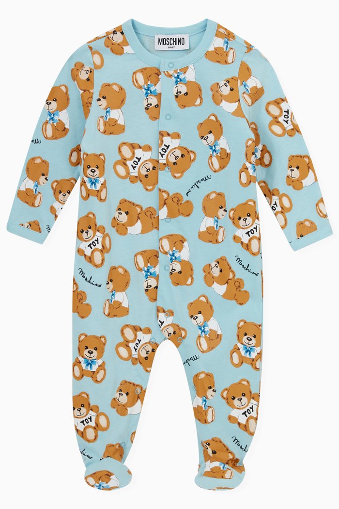 

Teddy Bear Print Pyjama in Cotton, Blue