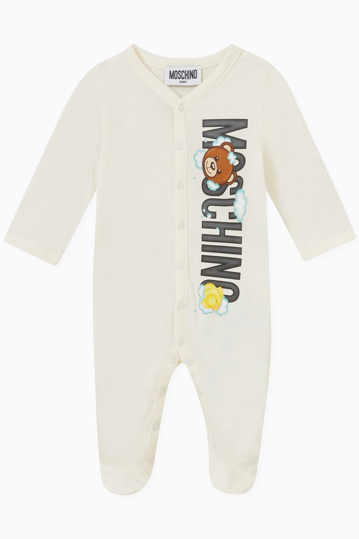 

Logo Print Sleepsuit in Cotton, White