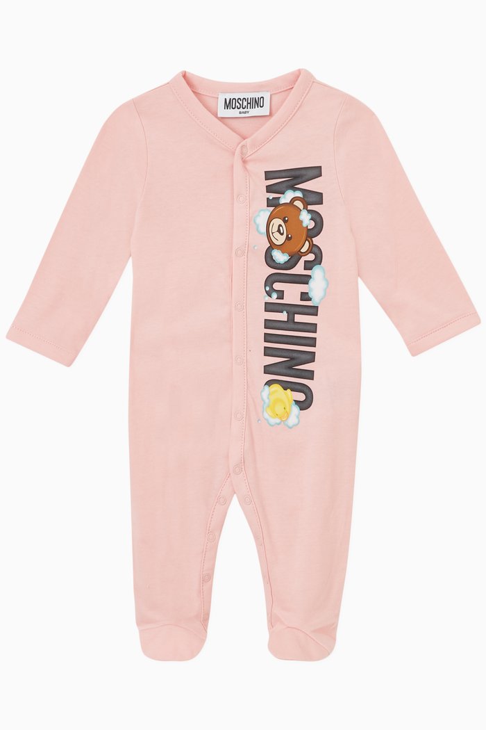 

Logo Print Sleepsuit in Cotton, Pink