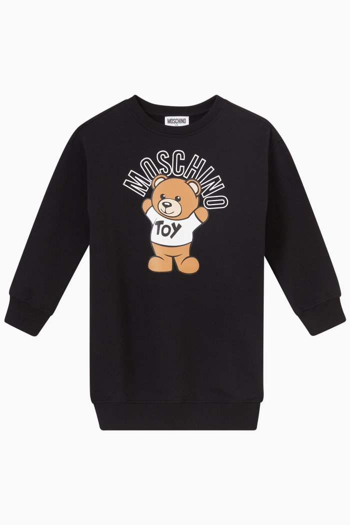 

Logo & Teddy Toy Print Sweatshirt Dress in Cotton, Black