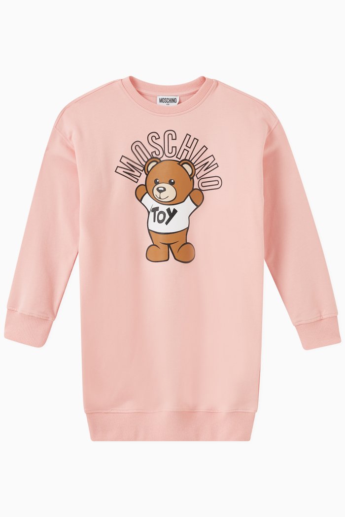 

Logo & Teddy Toy Print Sweatshirt Dress in Cotton, Pink