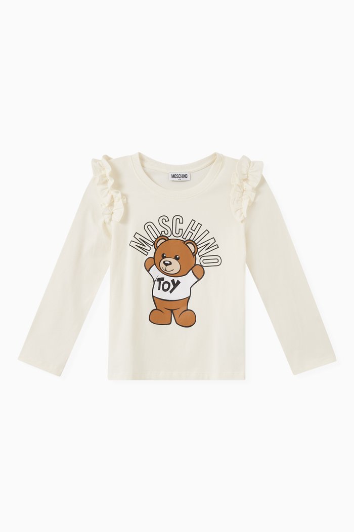 

Ruffled Logo Print T-shirt in Jersey, White
