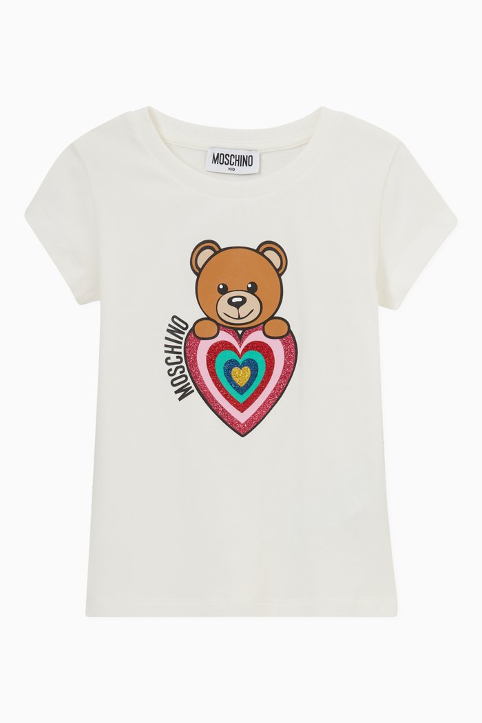 

Glitter Heart & Teddy Print T-shirt in Cotton Jersey, White