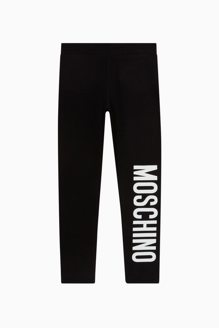 

Logo Print Leggings in Cotton Jersey, Black
