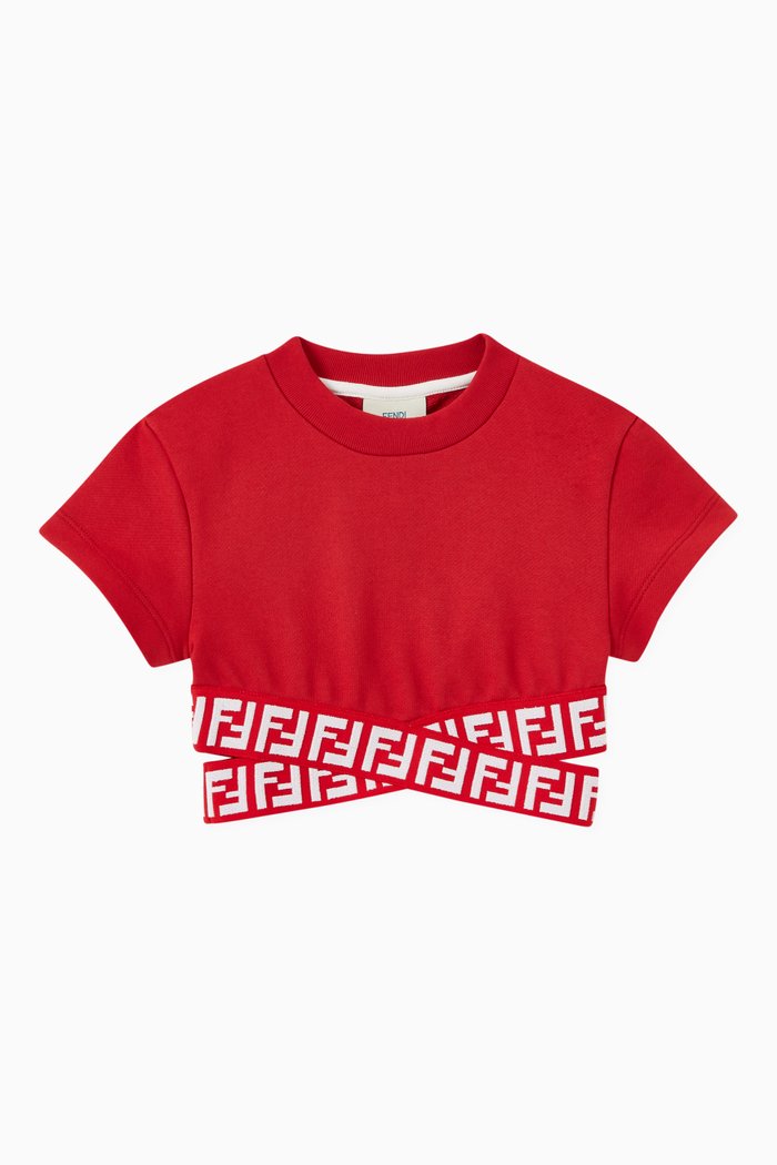 FF Logo Tape Crop Top in Cotton, Red