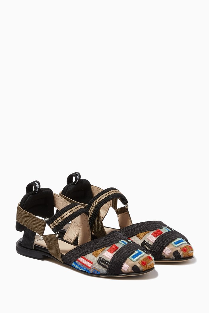 

Slingback Embroidered Sandals in Canvas & Mesh, Multicolour
