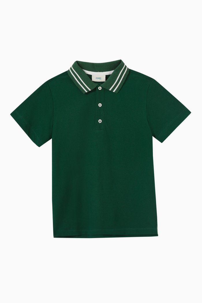 

Contrasting Collar Polo Shirt in Cotton, Green