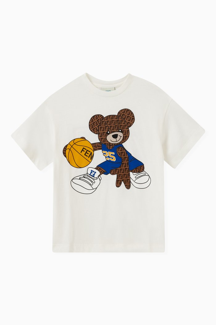 Logo Basketball Bear T-shirt in Cotton, White