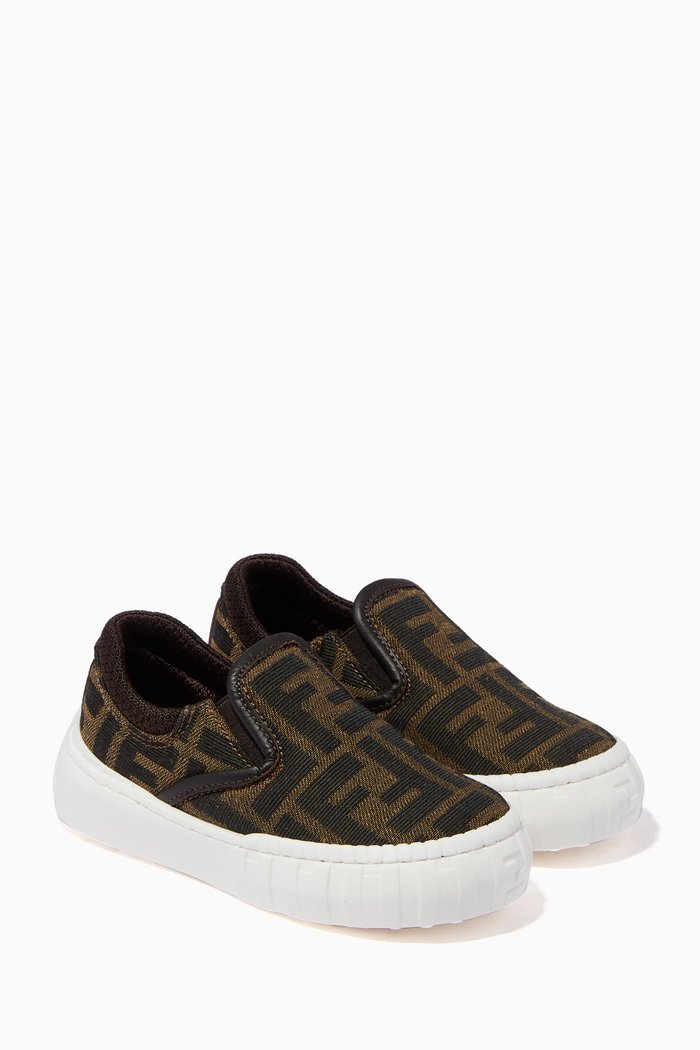 

FF Monogram Slip-on Sneakers in Jacquard Textile, Brown