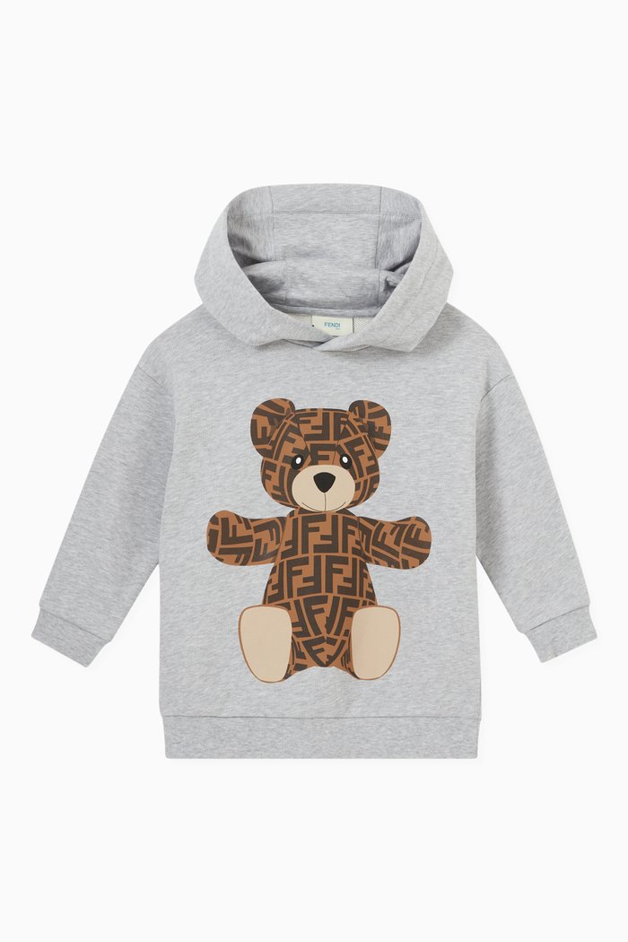 

Logo Teddy Bear Hoodie in Cotton, Grey