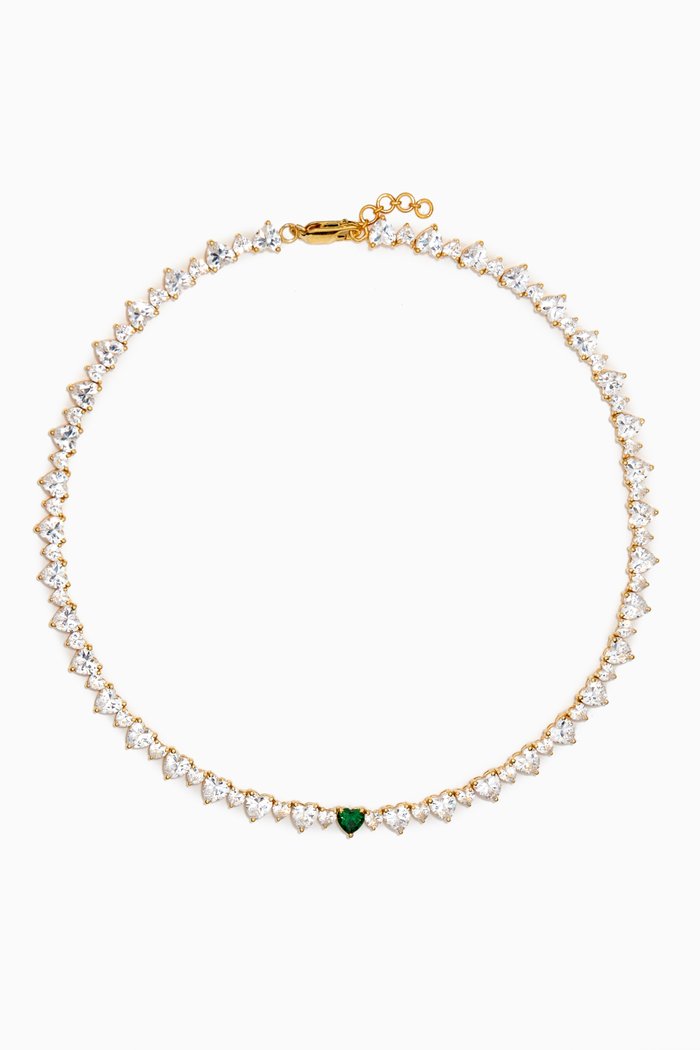 

Camille Tennis Necklace in Gold Vermeil, Green