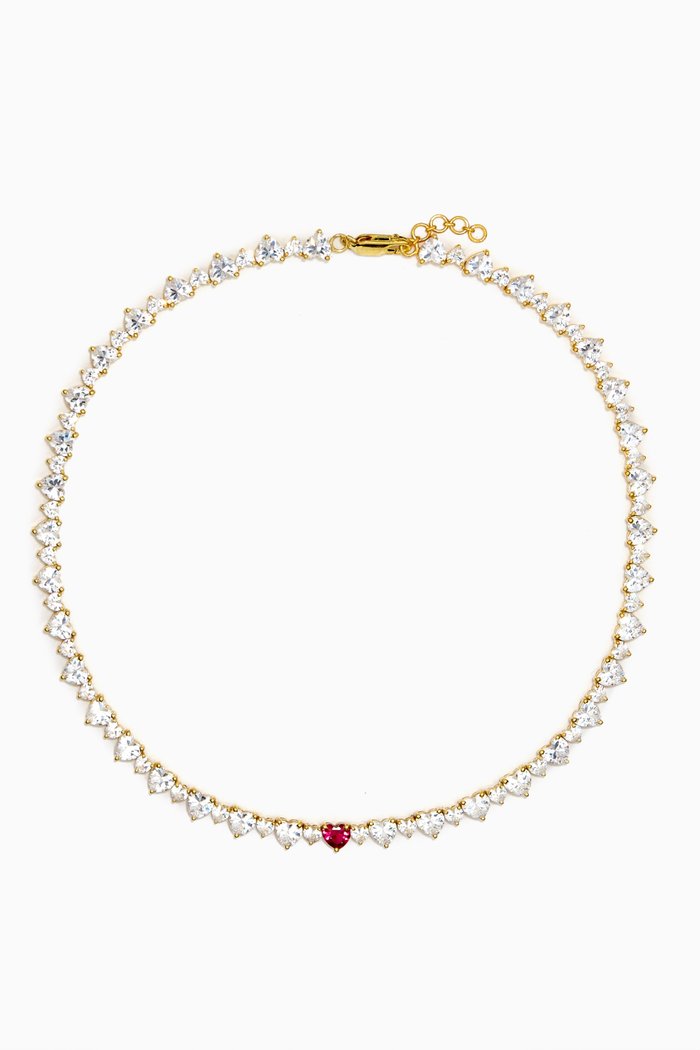

Camille Tennis Necklace in Gold Vermeil, Pink