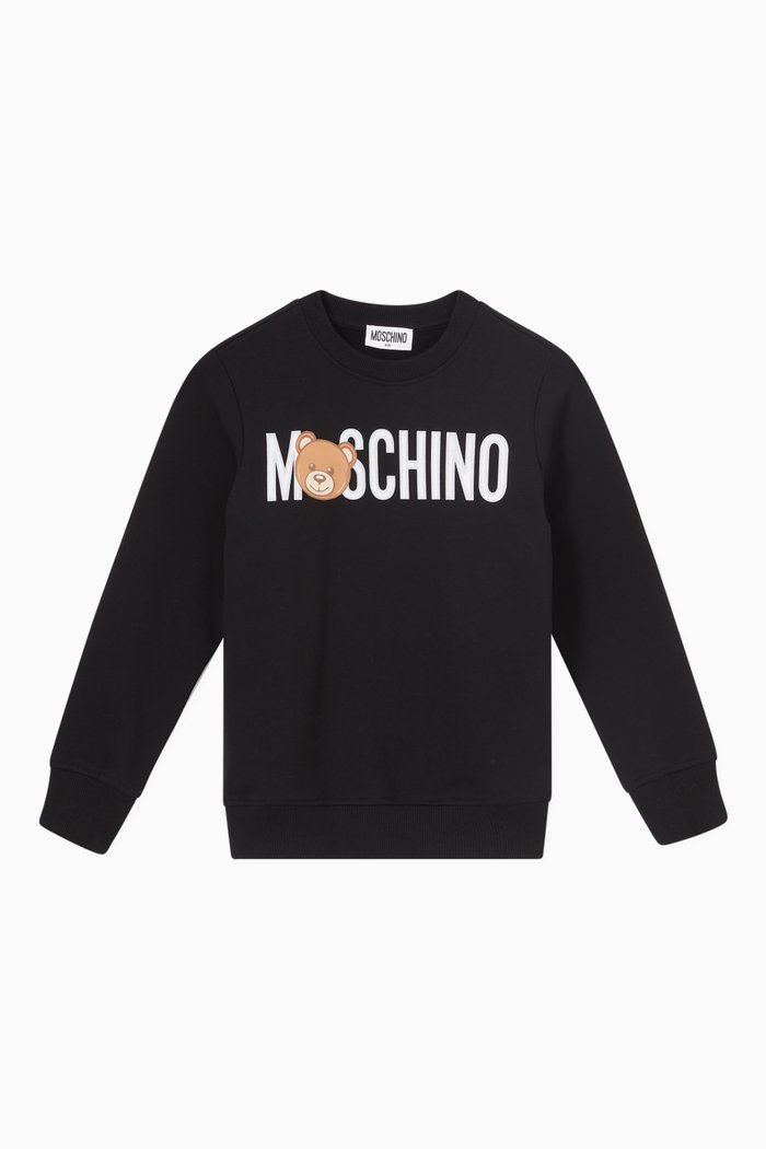 

Logo & Teddy Bear Print Sweatshirt in Cotton, Black