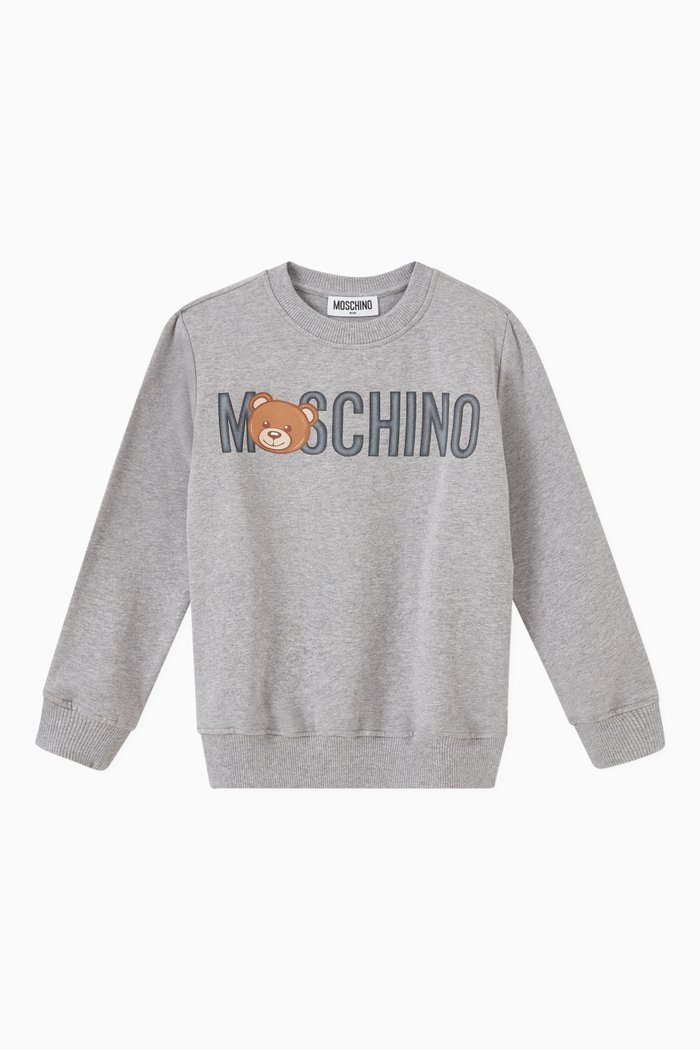 

Logo & Teddy Bear Print Sweatshirt in Cotton, Grey