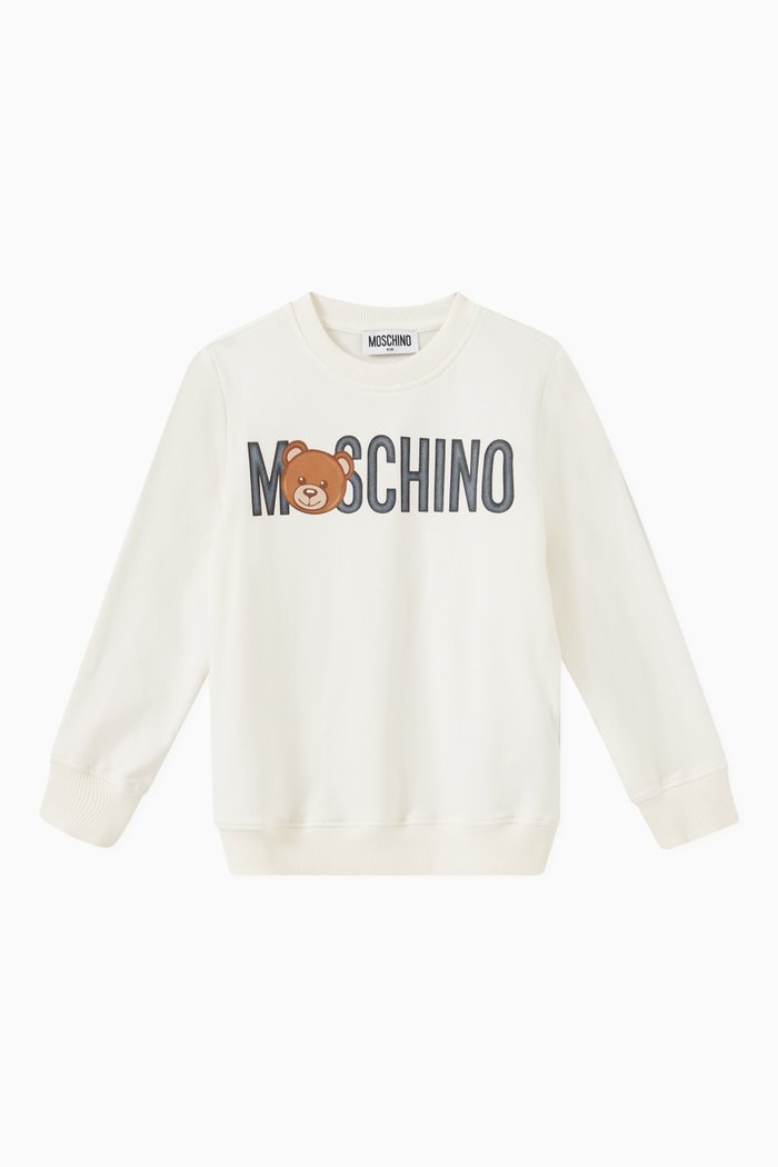 

Logo & Teddy Bear Print Sweatshirt in Cotton, White