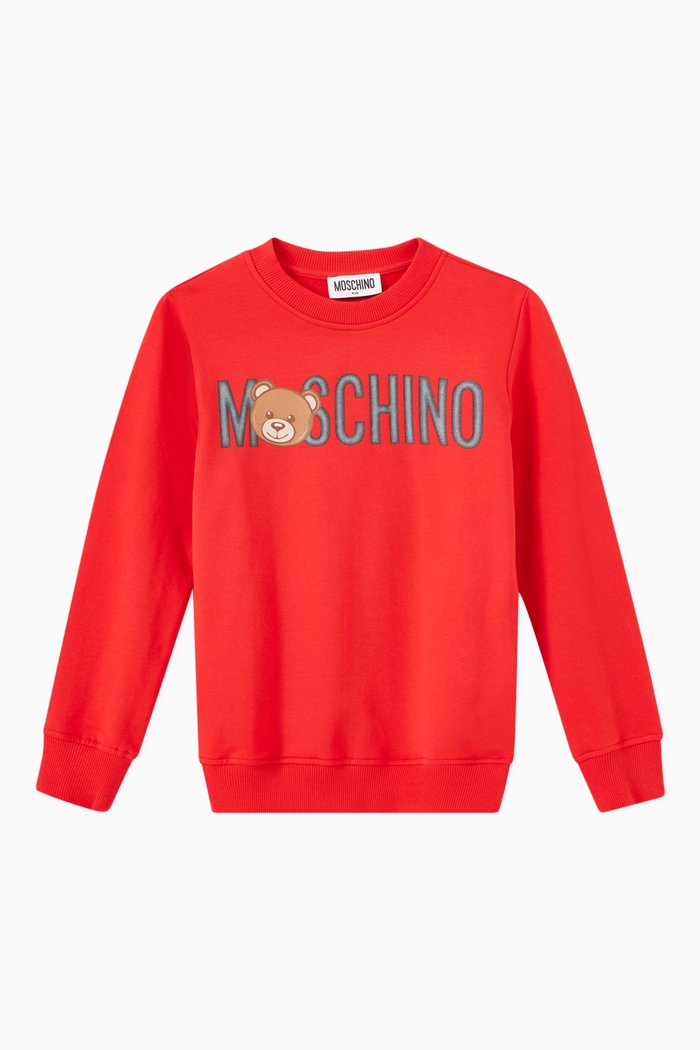 

Logo & Teddy Bear Print Sweatshirt in Cotton, Red