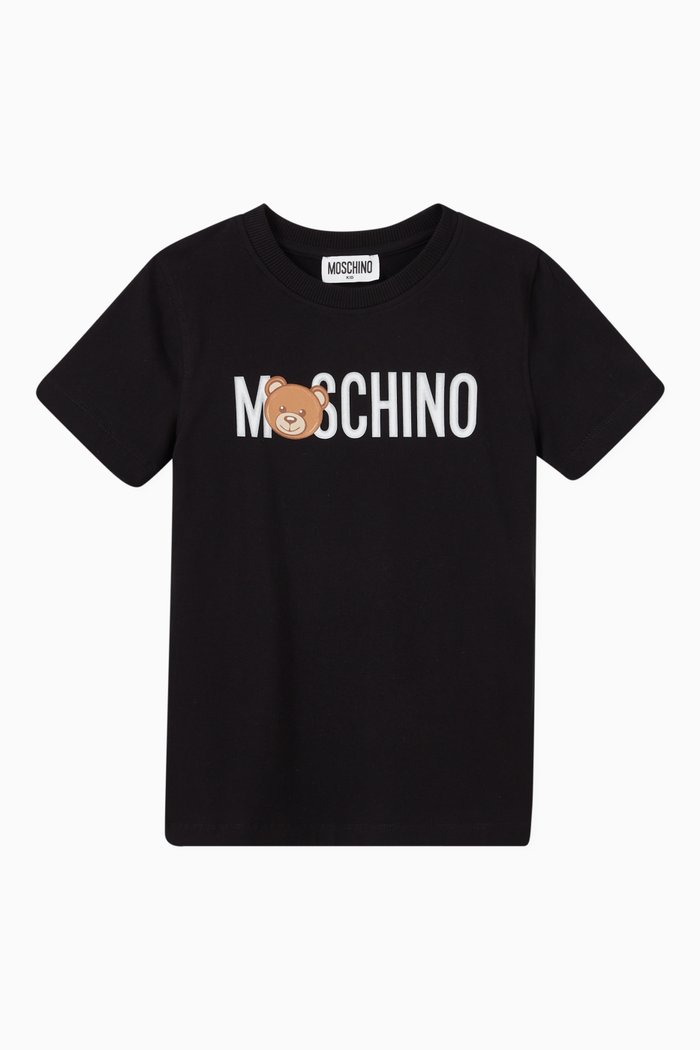

Logo & Teddy Bear Print T-shirt in Cotton Jersey, Black