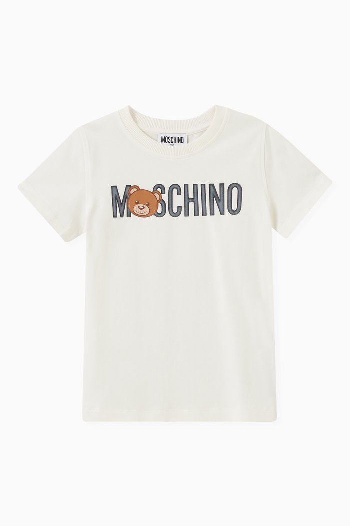 

Logo & Teddy Bear Print T-shirt in Cotton Jersey, White