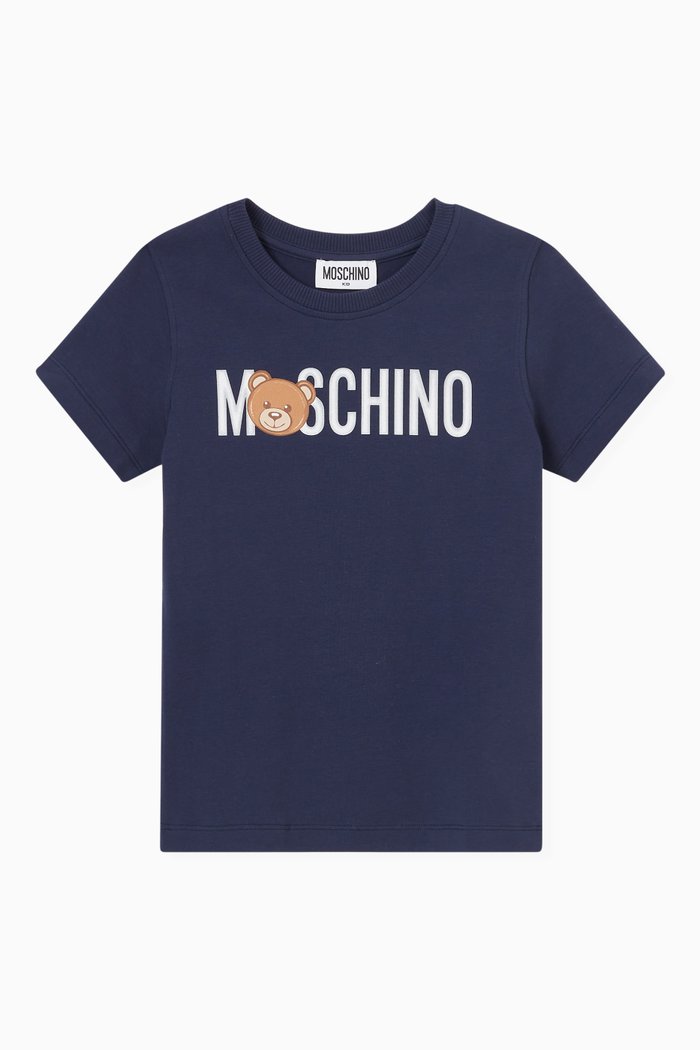 

Logo & Teddy Bear Print T-shirt in Cotton Jersey, Blue