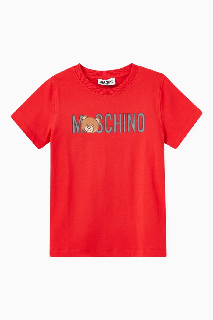 

Logo & Teddy Bear Print T-shirt in Cotton Jersey, Red