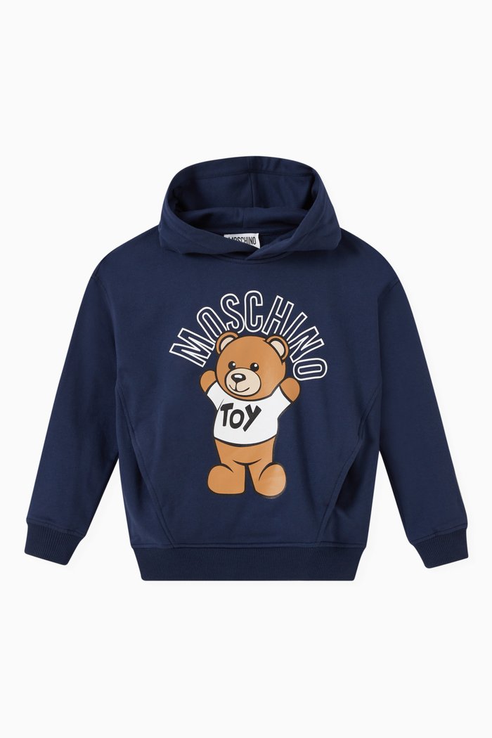 

Teddy Bear Print Hoodie in Jersey, Blue