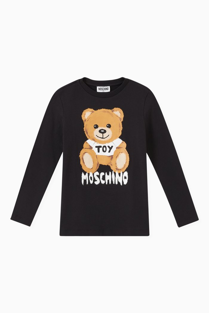 

Teddy Print T-Shirt in Jersey, Black