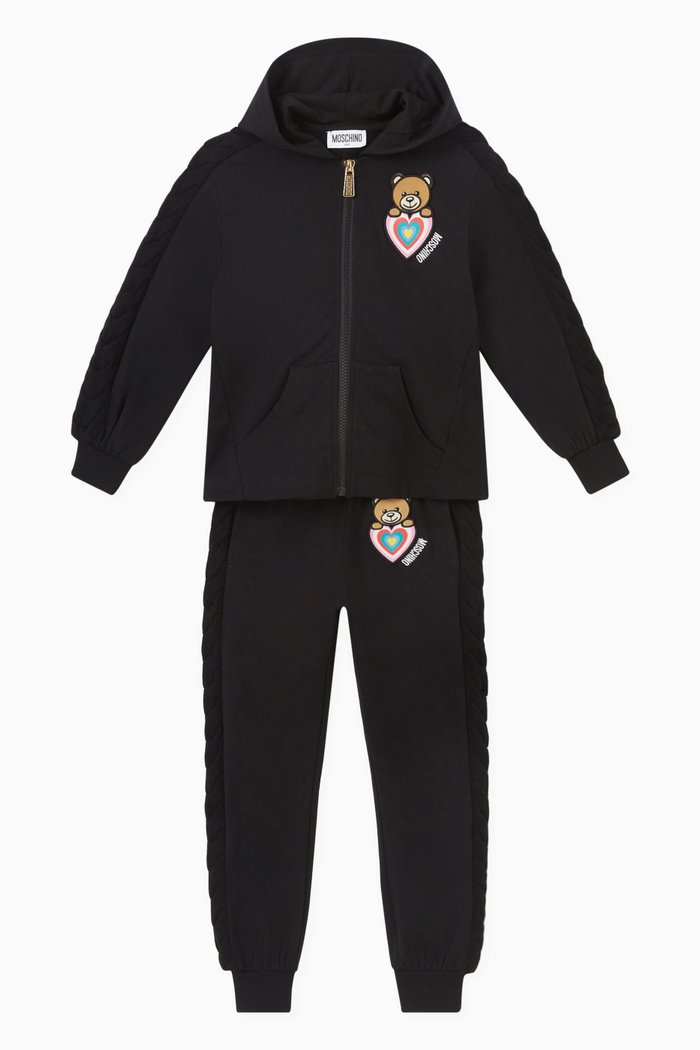 

Teddy Print Tracksuit, Set of Two, Black