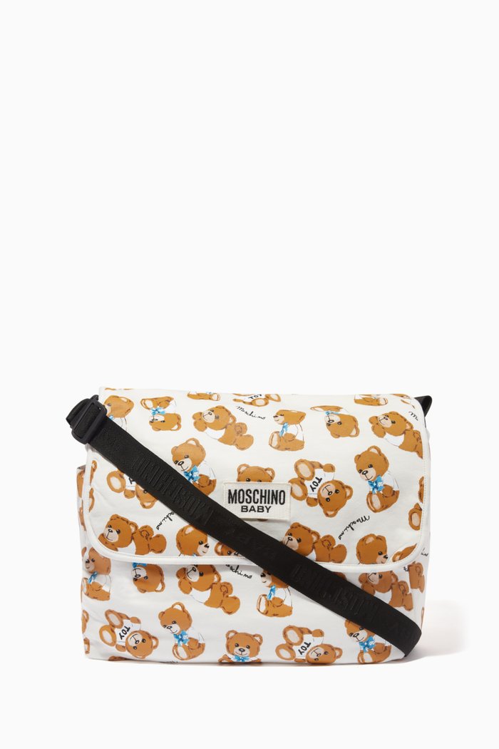 

Teddy Print Diaper Bag, White