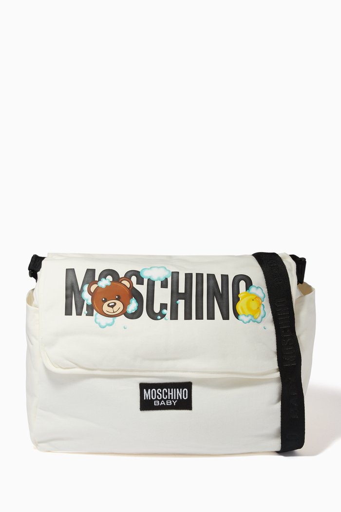 Logo & Teddy-print Changing Bag, White