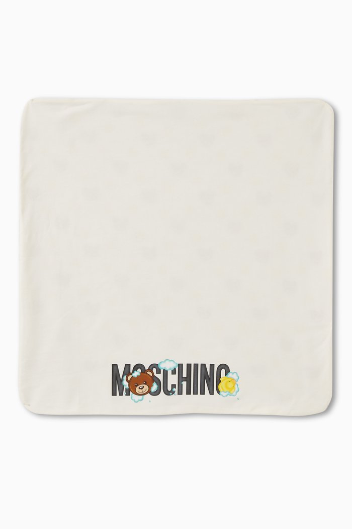 

Logo & Teddy-print Blanket in Fleece, White