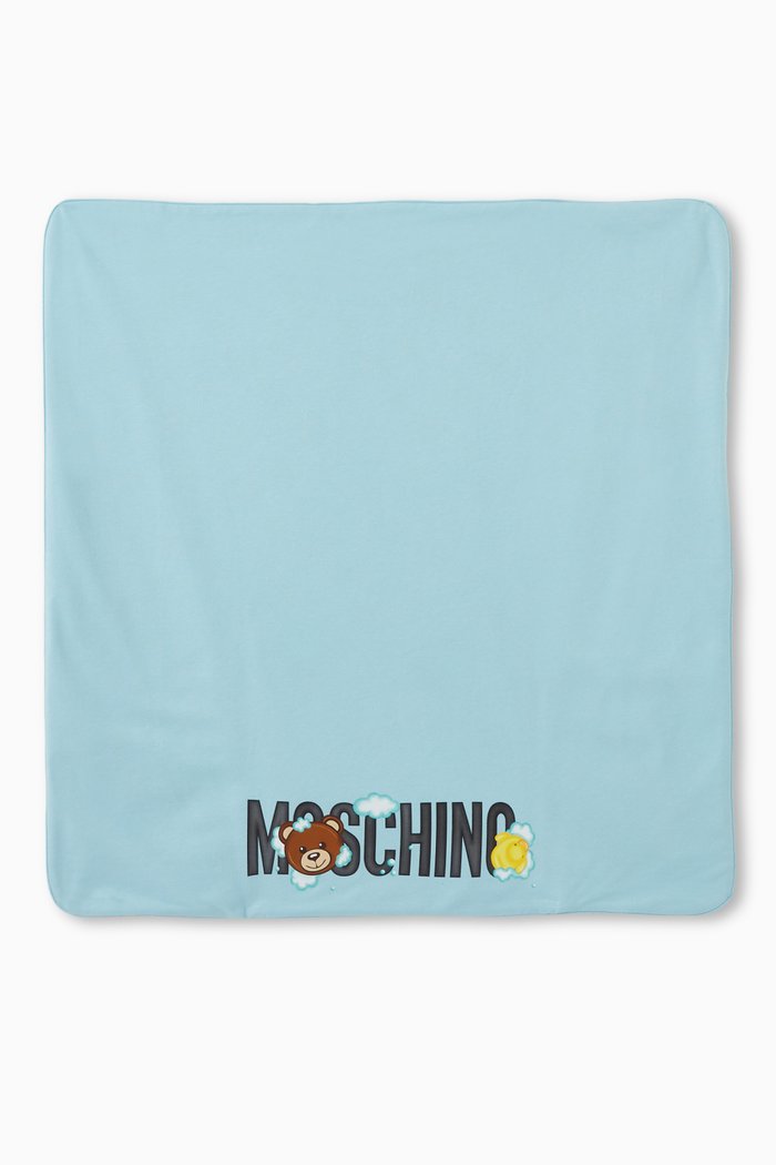 

Logo & Teddy-print Blanket in Fleece, Blue