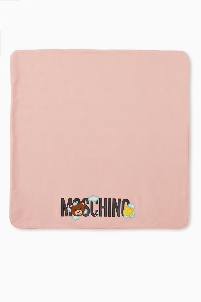 Logo & Teddy-print Blanket in Fleece, Pink