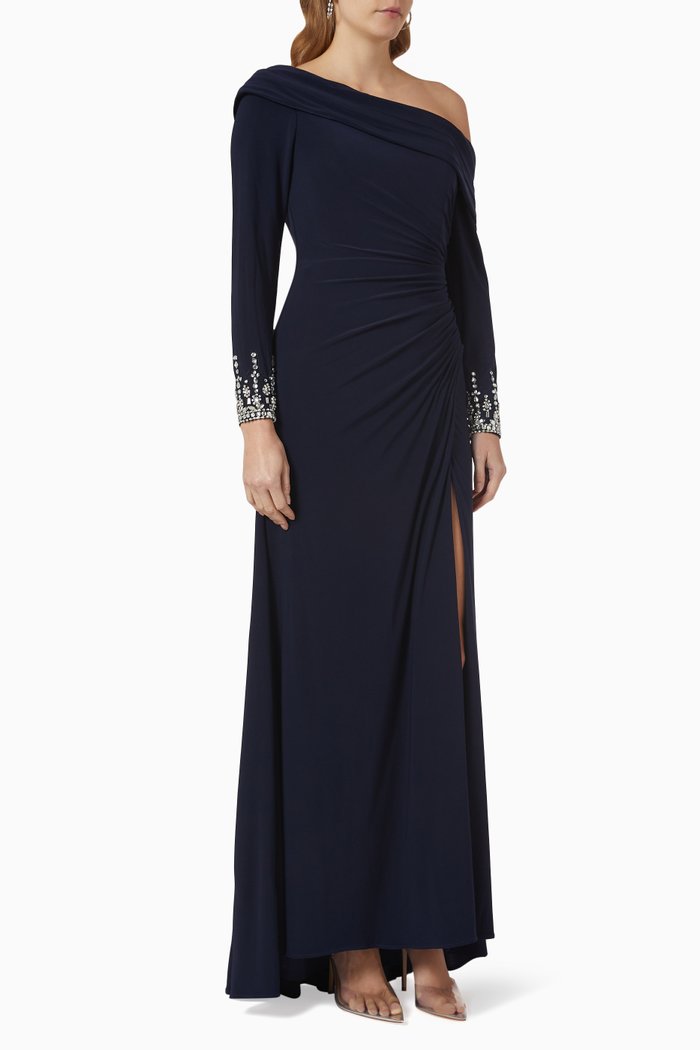 

Off-shoulder Gown in Jersey, Blue