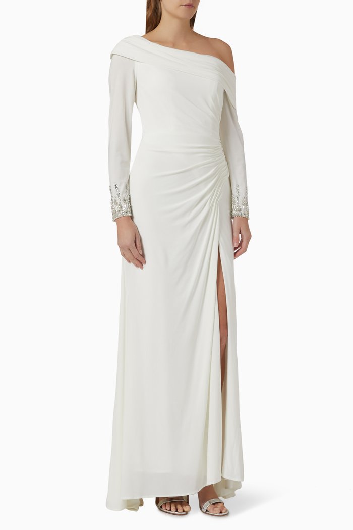 

Off-shoulder Gown in Jersey, White