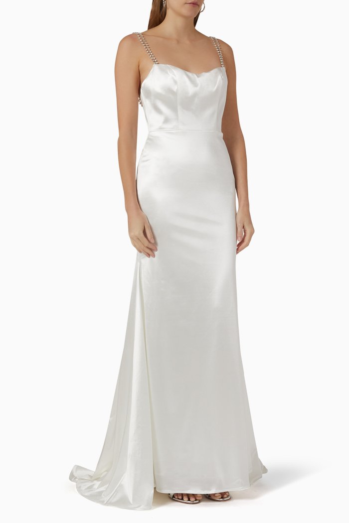 

Crystal Embellished Gown in Satin, White