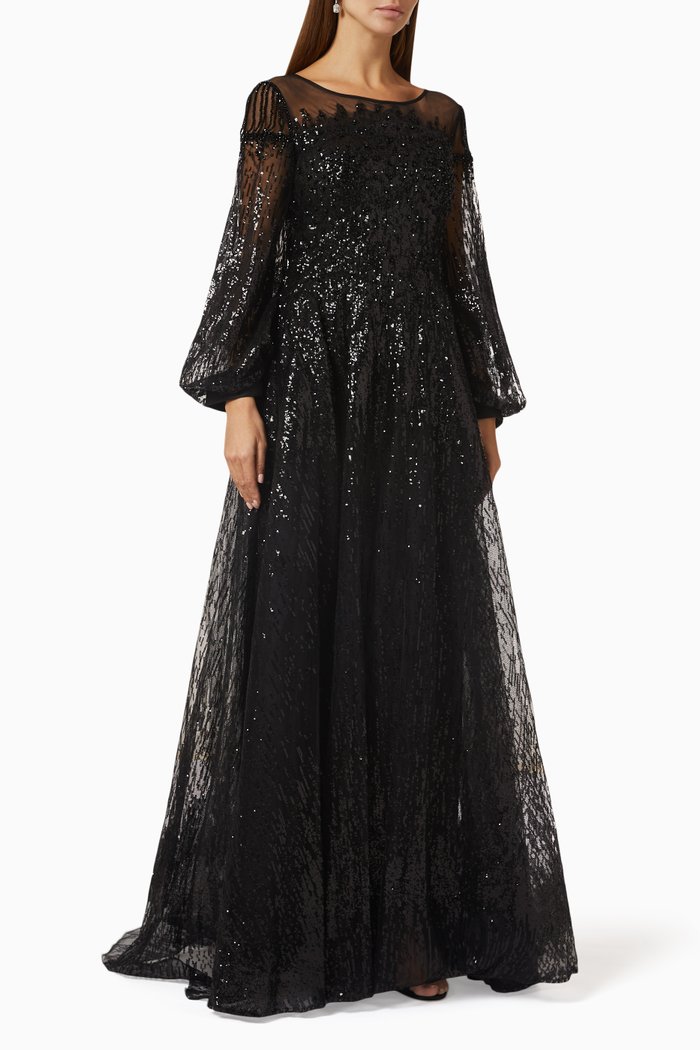 

Illusion Gown in Sequin Bead Tulle, Black