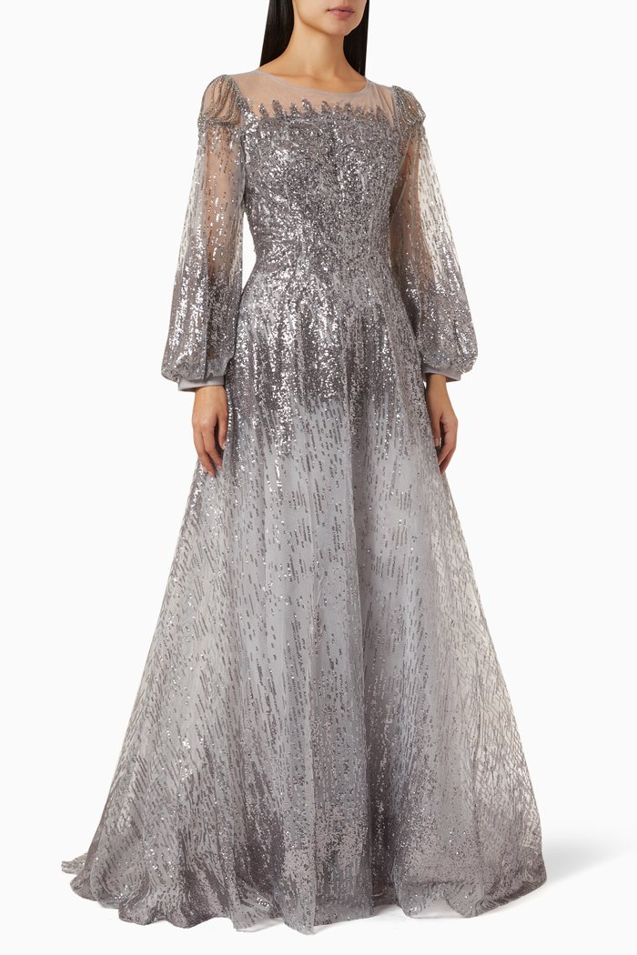 

Gown in Sequin Bead Tulle, Silver
