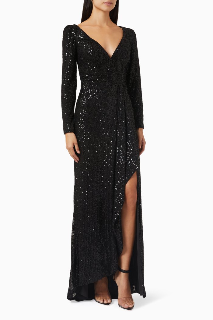 

Wrap Gown in Sequin, Black