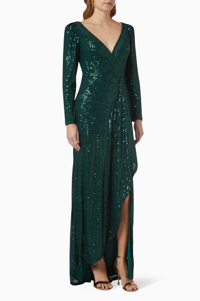

Wrap Gown in Sequin, Green