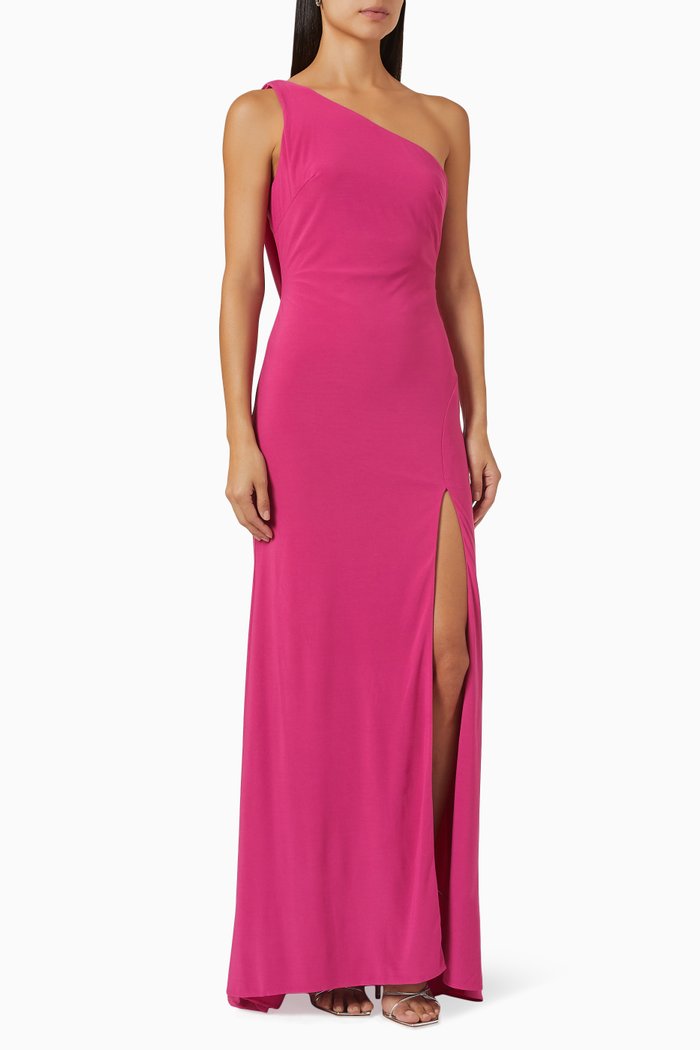 One-shoulder Draped Back Gown in Jersey, Pink