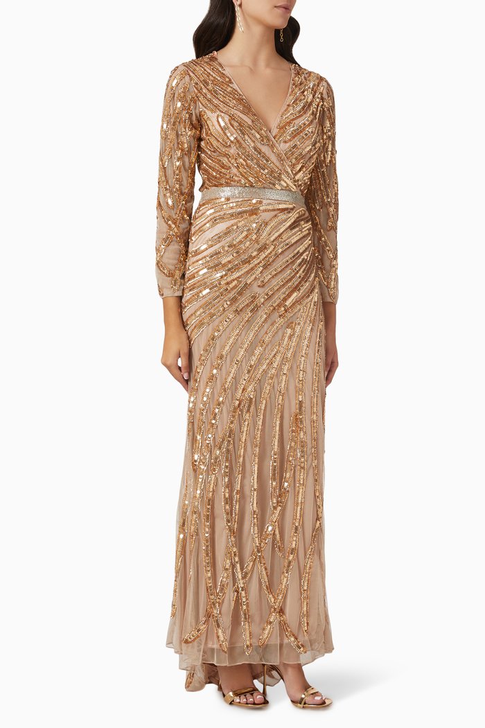 

Gown in Sequin Bead Tulle, Gold
