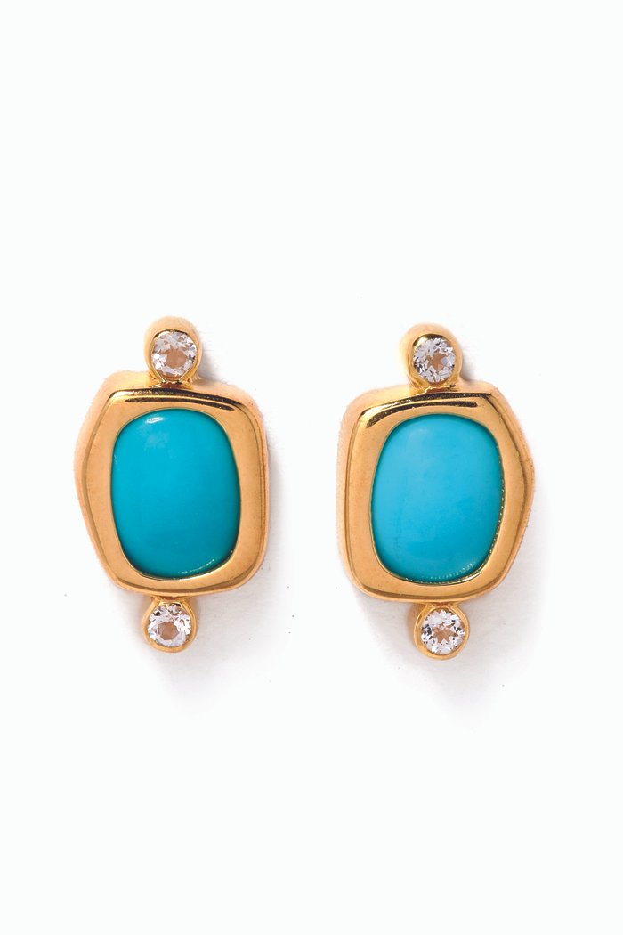 Turquoise Stud Earrings in 14kt Gold Vermeil, Yellow