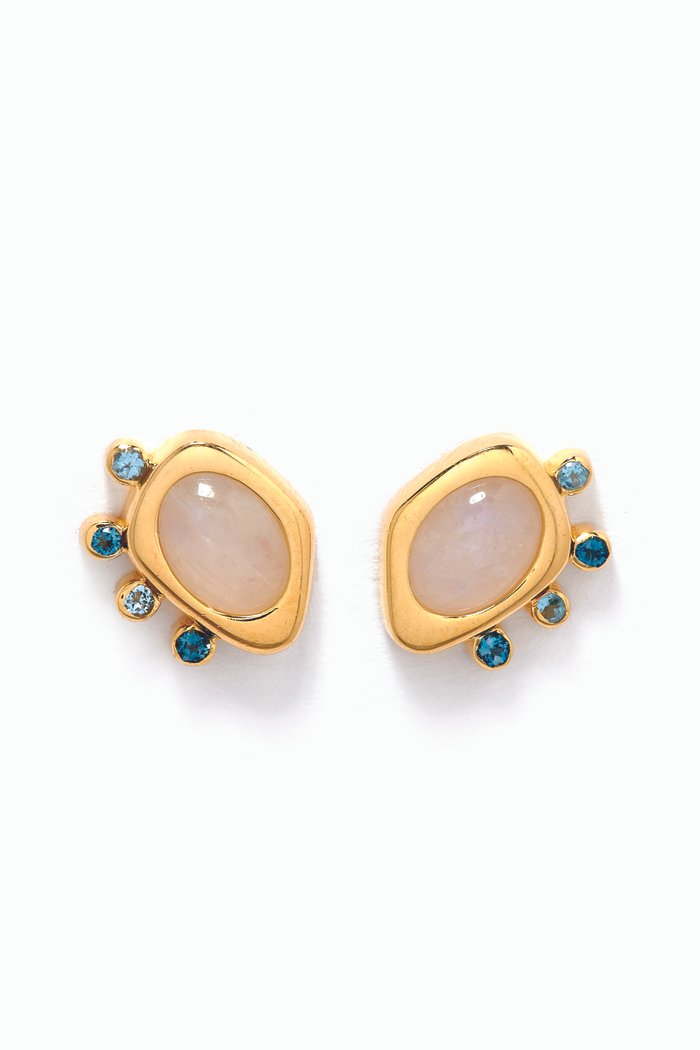 

Asymmetric Moonstone Stud Earrings in 14kt Gold Vermeil, Yellow