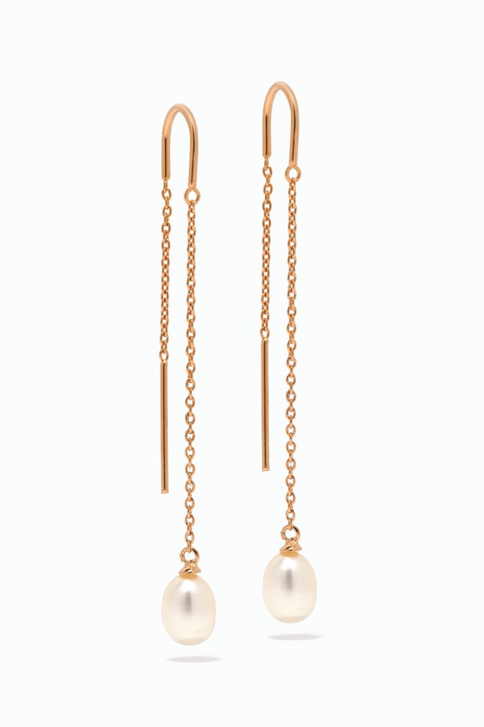 

Freshwater Pearl Threader Earrings in 14kt Gold Vermeil, Yellow