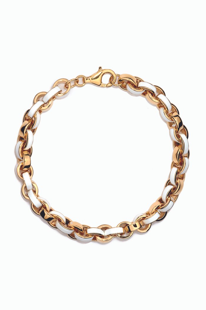 

Chunky Enamel Bracelet in 14kt Gold Vermeil, White