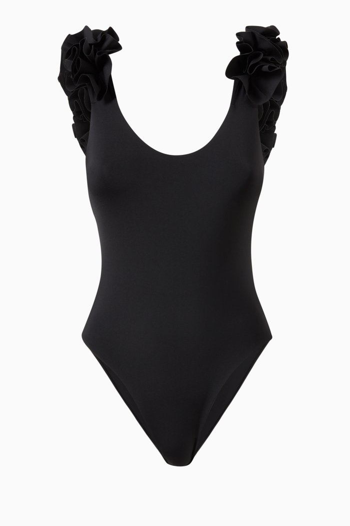 

Nayades Ruffle One-piece Swimsuit in Lycra, Black