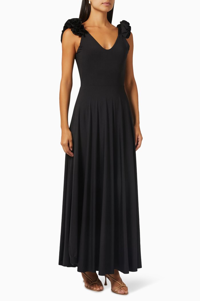 

Lira Ruffle Maxi Dress in Lycra, Black
