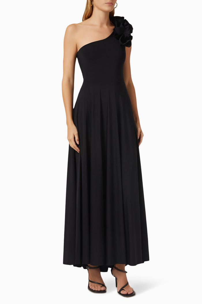 

Gilea One-shoulder Maxi Dress in Stretch Nylon, Black